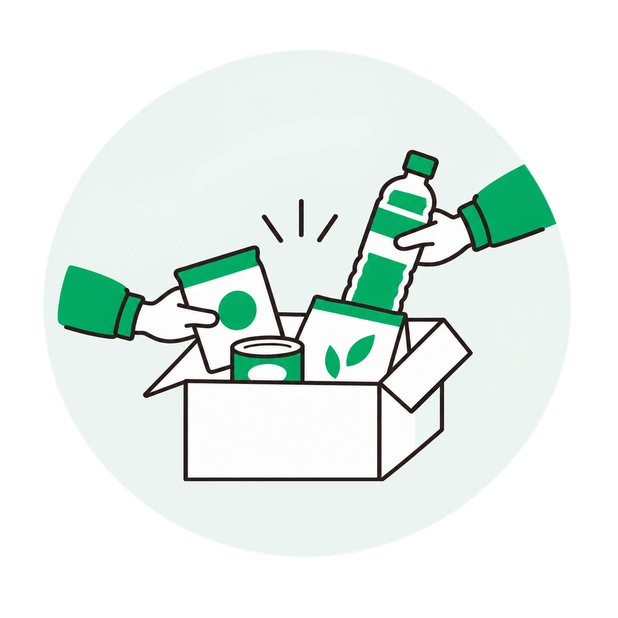 回収BOXに食品や日用品を入れるイラスト