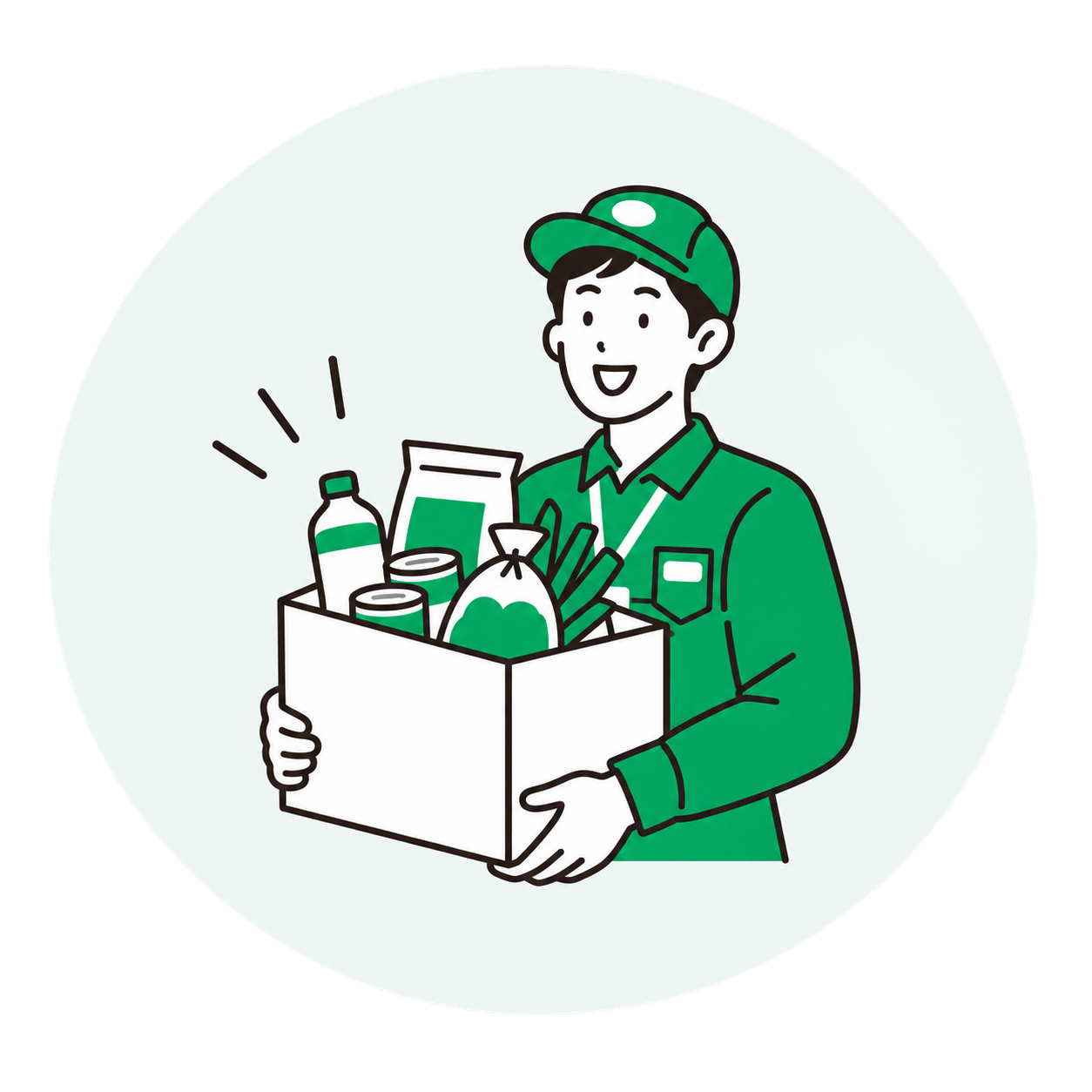 集まった食品を回収するスタッフのイラスト