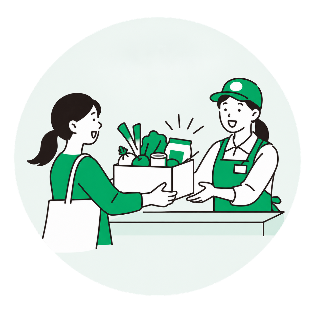 食料品を受け渡すイラスト